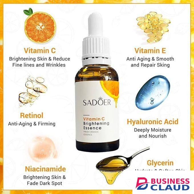 SADOER Vitamin C Serum, Face Brightening Vitamin C Essence , Awakens Skin Vitality, Moisturizing, Anti Wrinkles, Anti Aging, Whiten Dark Spots