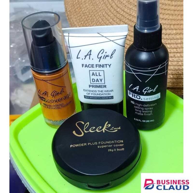 Sleek 4PCs Matte Poreless 2in1 Powder+Liquid Foundation+Primer+Finish Spray+FREE MAKEUP sponge
