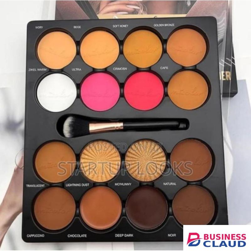 Micolor contour palette, Hightlighter, blush , powder, + free primer + setting spray