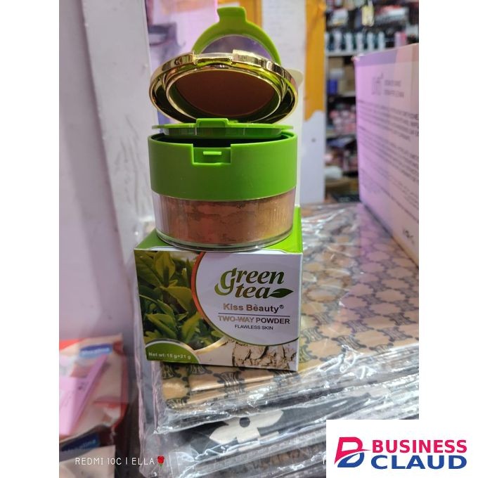 Green Tea 3 in 1 Natural Matte Finishing Powder+FREE Beauty Blender Sponge+Powder Sponge
