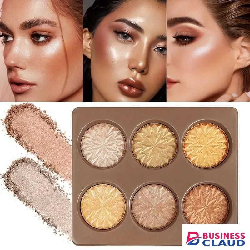 Romantic Flower 6-Color 3D Shimmer Highlighter Palette Powder for Medium Deep Skin Tones with Waterproof Color Correcting