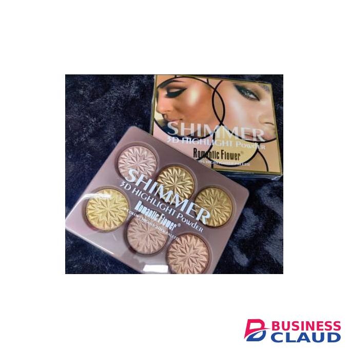 Romantic Flower 6-Color 3D Shimmer Highlighter Palette Powder for Medium Deep Skin Tones with Waterproof Color Correcting