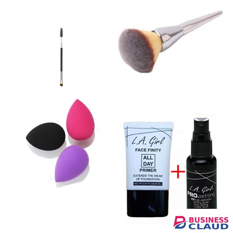 Primer + setting spray , 3pcs beauty blender , Eyebrow brush , powder brush