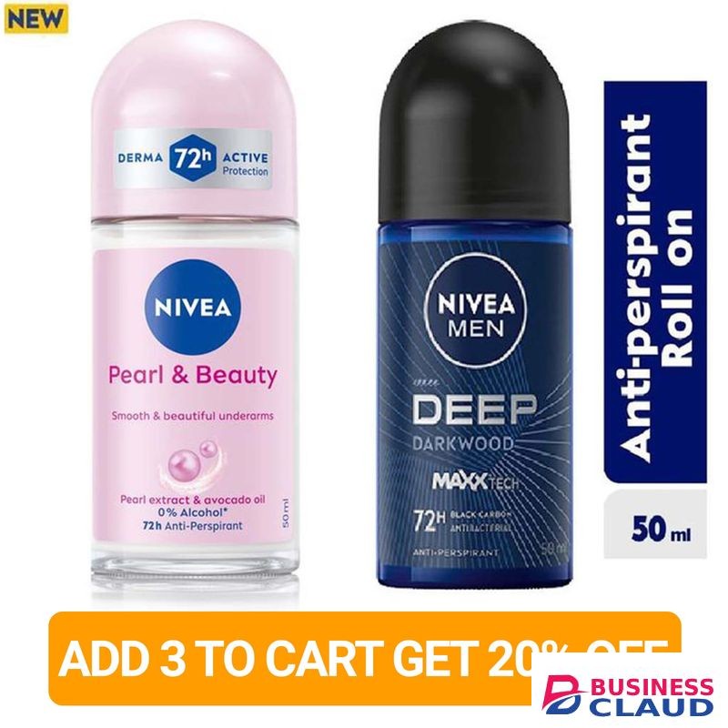 NIVEA His & Hers Deo Pack - Deep Roll-On - 50ml, Pearl & Beauty Roll-On - 50ml