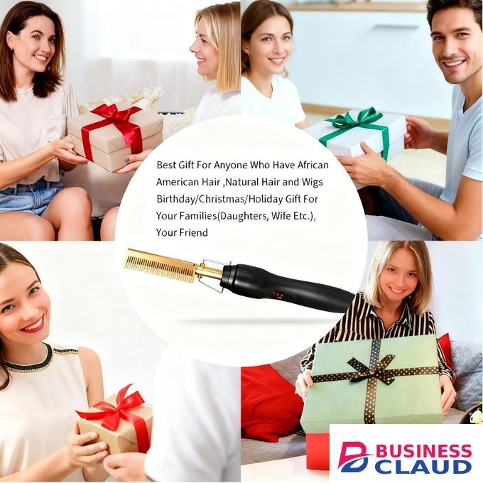 2 in 1 Hot Comb Straightener, Electric Hair Styling Tool for Wet and Dry Use, Dual Flat Iron and Curler, 30cm Heating Comb for Straightening and Styling