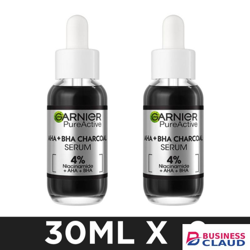 Garnier Twin Pack Pure Active Charcoal Serum - Anti-Blemish with 4% Niacinamide, AHA and BHA (salicylic Acid) - Reduced Pimples and Dark Marks, 30ml