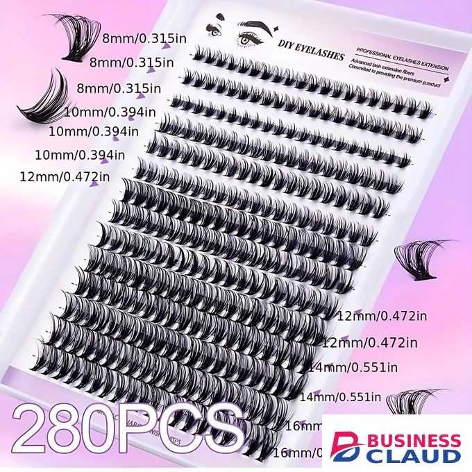 DIY Eyelash Extension Kit Single Cluster False Eyelash 280pcs Eyelash Clusters 8-16mm with free gifts