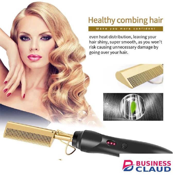2 In 1 Electric Hot Heating Comb Hair Straightener Curler Hair Iron Hair Styling Tools Golden