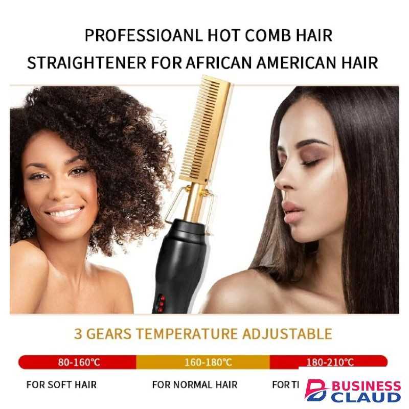 2 In 1 Electric Hot Heating Comb Hair Straightener Curler Hair Iron Hair Styling Tools Golden
