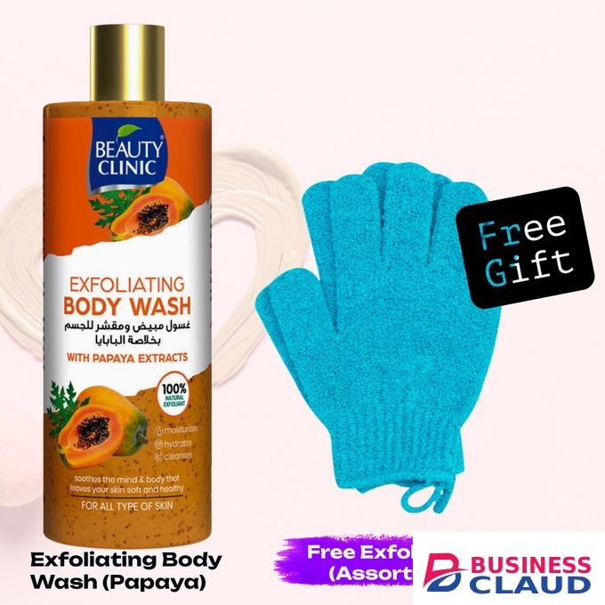 Beauty Clinic PAPAYA - BODY WASH 500ml + FREE pair of Exfoliating gloves (Assorted colors)
