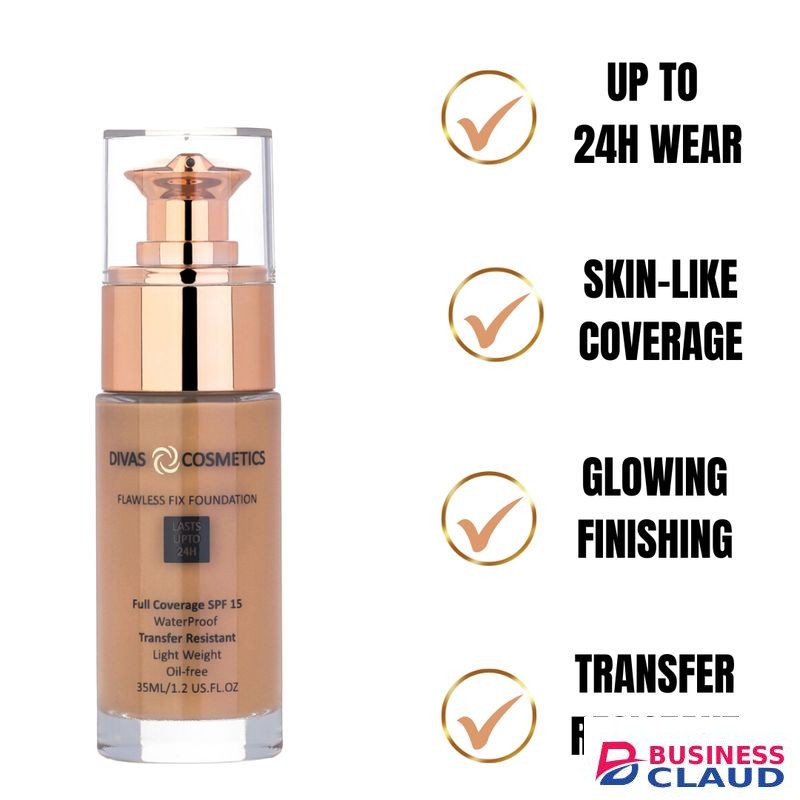 Divas cosmetics Flawless Fix Foundation SPF 15 ~ 24 HR Wear, 35 ml - Diamond