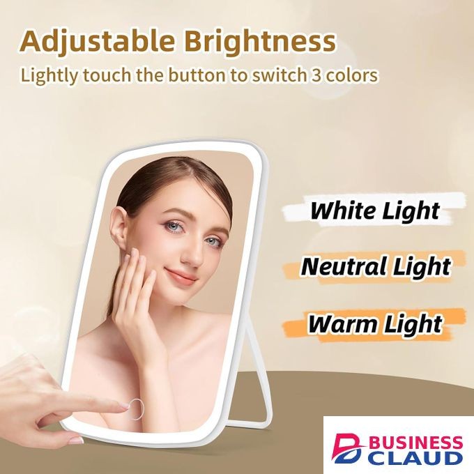 9.3x6.6 Inches Lighted Makeup Mirror, Rechargeable Make Up Mirror with Light, Portable LED Vanity Mirror with Dimmable Touch Screen for Travel, Desk, Table, Room Decor, White