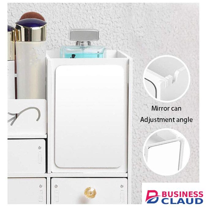 White Color Makeup Cosmetic Organiser Jewelry Storage Gift Box Drawer Case Mirror Cabinet