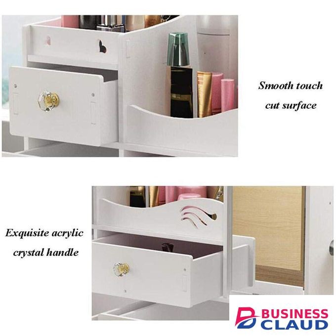 White Color Makeup Cosmetic Organiser Jewelry Storage Gift Box Drawer Case Mirror Cabinet