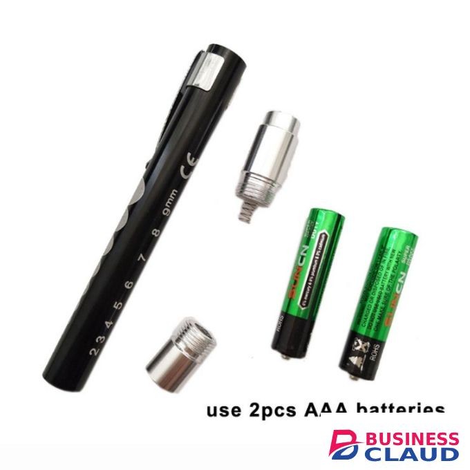 Professional LED Medical Penlight Batteries Included BLACK Nurse Doctor Pupil Gauge Inspection Ruler Pen Torch Flashlight Student Clinical Oral Therapy Check Hospital Metallic Aluminum Alloy First Aid CONCAVE