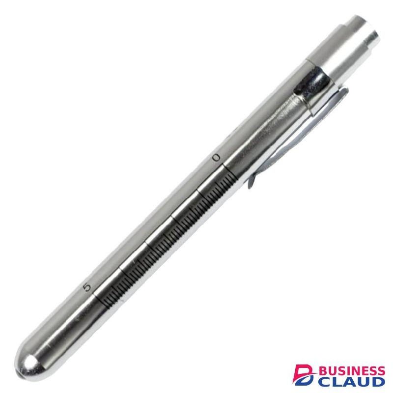 Diagnostic Lamp LED Medical Pen Torch with Batteries White Light SILVER Flashlight Eye with Pupil Gauge Ruler Portable Doctor Nurse Inspection Professional Dental Student Clinical AAA Battery EMT Emergency GREY