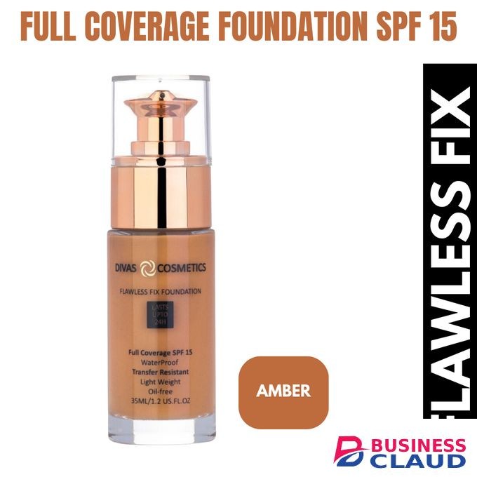 Divas cosmetics Flawless Fix Foundation SPF 15 ~ 24 HR Wear, 35 ml - Amber