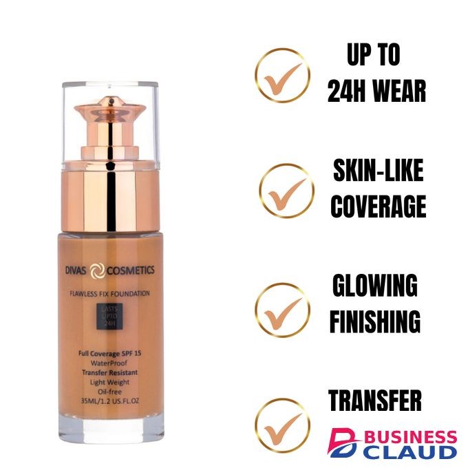 Divas cosmetics Flawless Fix Foundation SPF 15 ~ 24 HR Wear, 35 ml - Amber