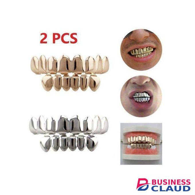 14K Gold Plated Hip Hop Teeth Grillz Top & Bottom Grill Set