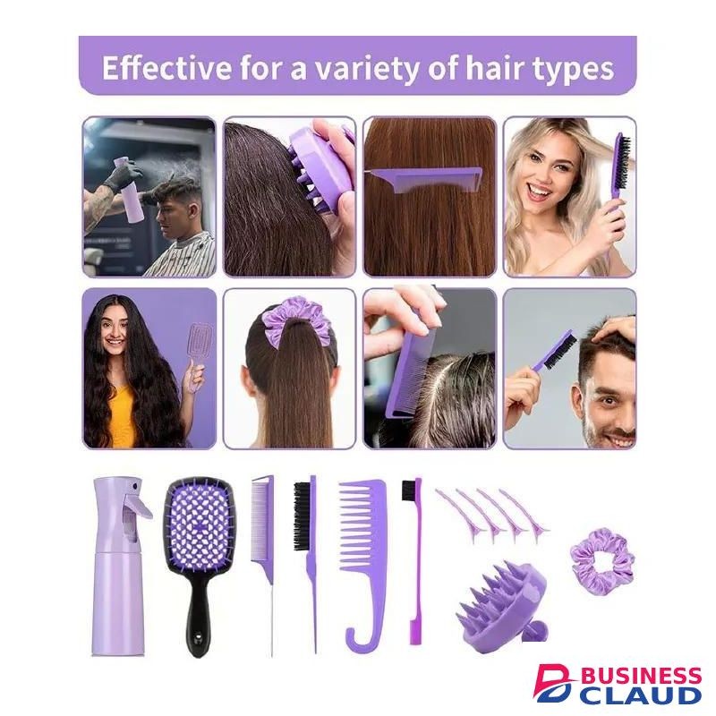 12PCS Hair Styling Comb Set Hair Brush Hairdressing Tool Set Hair Comb Set Curly Hair Accessories Hairpin Hair Band Wide Tooth Comb Bottle Silicone Scalp Massager Shower Shampoo Brush Tail Comb Edge Brush