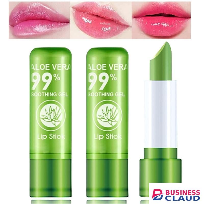 2 Pcs Aloe Vera Lipstick,Long Lasting Lip Care Nutritious Plumper Lip Balm Moisturizer Magic Temperature Color Change Lipstick