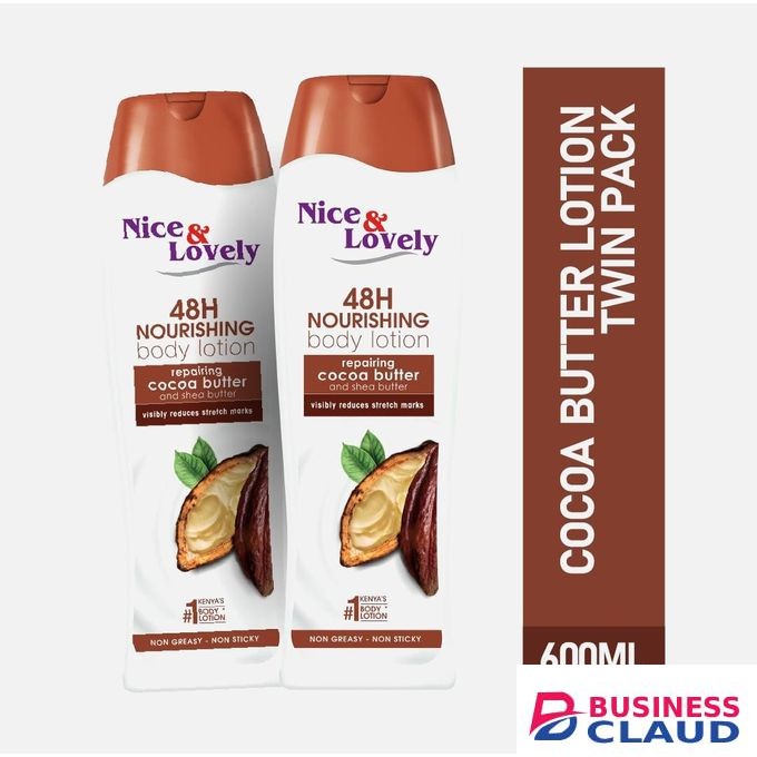 Nice & Lovely Twin Moisturizing Cocoa Butter 600ml Lotion (Pack of 2)