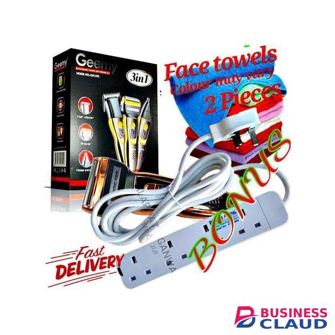 Power King Best 4 Way Power Extension With Long Cable - White MULTIPURPOSE PERSONAL CARE SET 3In1 RECHARGEABLE HAIR Clipper SHAVING MACHINE FOR WOMEN // LADIES PUBIC HAIR & MEN HAIR SHAVER AND BEARD TRIMMER BARBERING SHAVING MACHINE & 2 FACE TOWELS