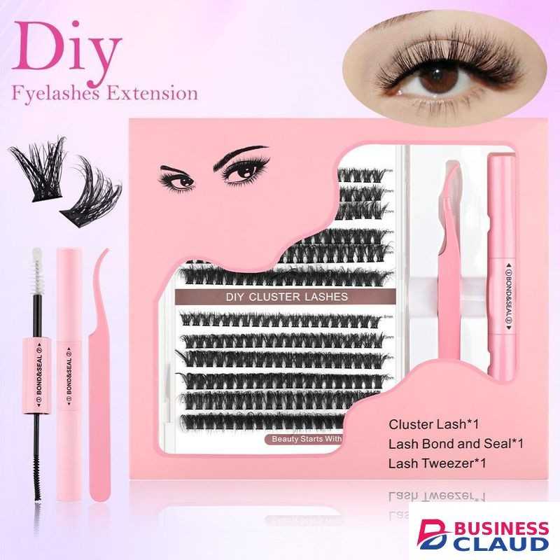 DIY Cluster Lash Extension Kit – Soft Fluffy Matte Lashes with Bond & Seal and Tweezer, Natural Wispy Lash Book Set, Mixed Length 8-16mm, Long-Lasting Up to 48H, Easy At-Home Eyelash Extensions