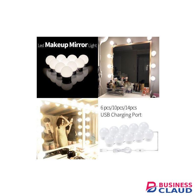 10 LED Vanity Mirror Lamps, 12V USB Bulb, Hollywood Door Control, 3 Colors