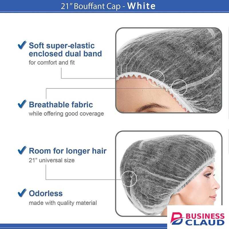 100 Pcs 21” Disposable Bouffant Caps, Hair Head Cover Net, Non-Woven, Medical, Labs, Spa, Nurse, Tattoo, Food Service, Health, For Men and Women (white)