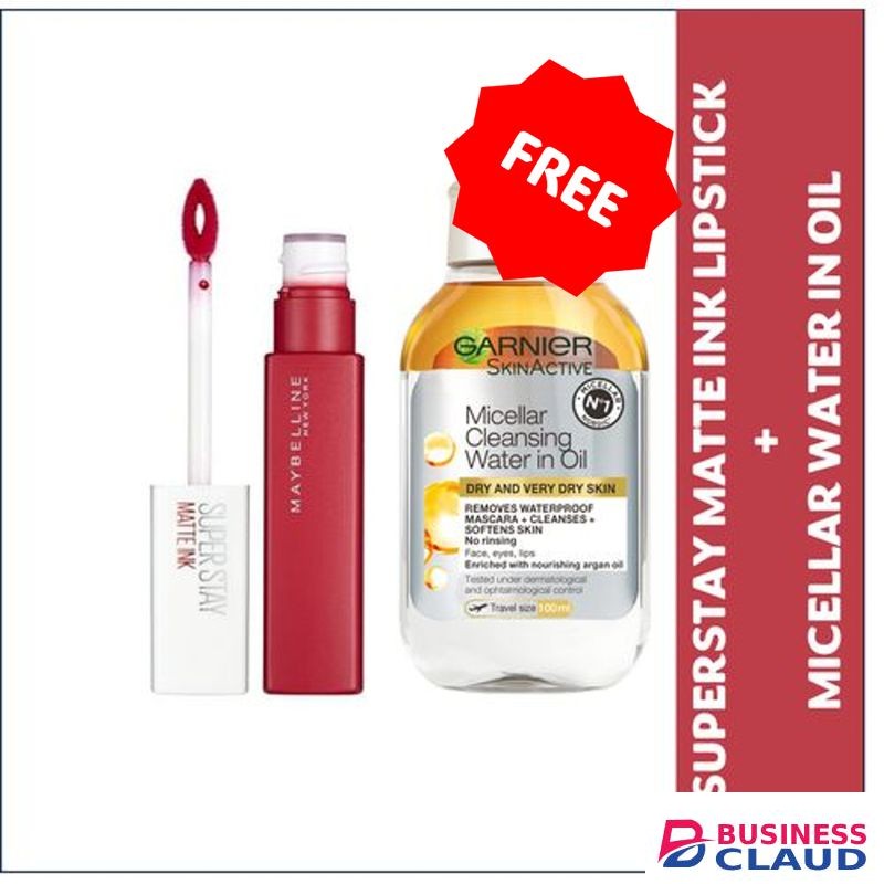 Maybelline Superstay Matte Ink Liquid Lipstick - 20 Pioneer + FREE Garnier Micellar Water In Oil 100ml