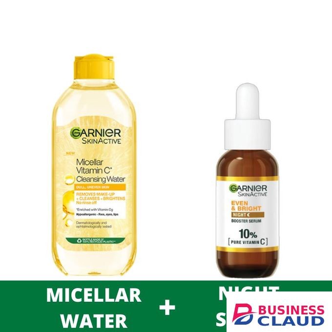 Garnier Eventone Night Routine Kit - Even & Bright Vitamin C Night Serum 30ml + Even & Matte Brightening Micellar Water with Vitamin C 400ml