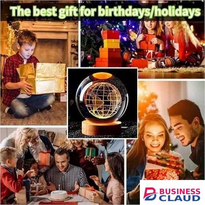 3D Earth Crystal LED globe decoration Ball Night Lamp Warm Light