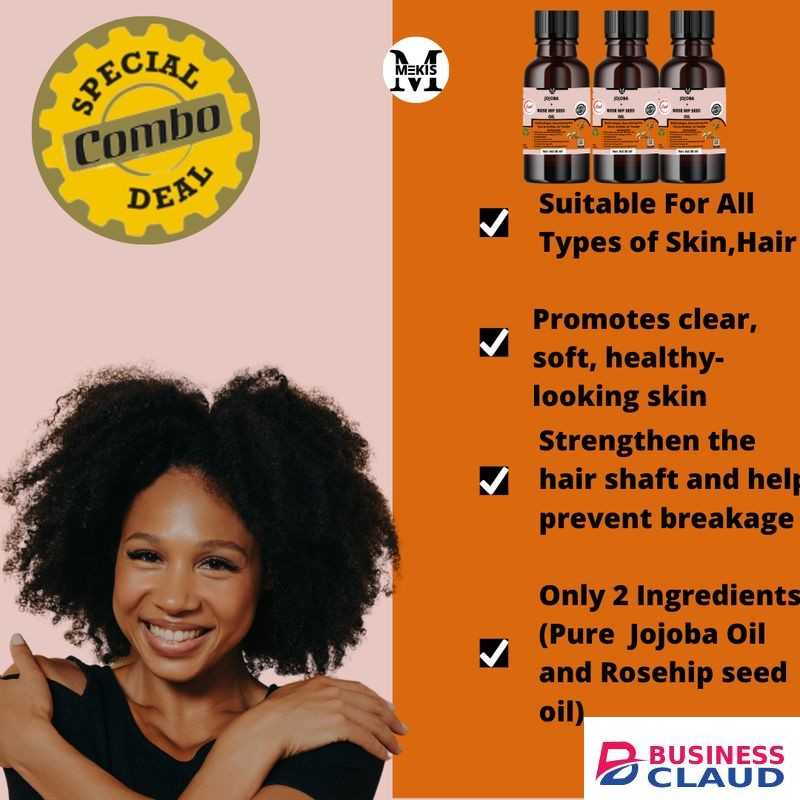 Mekis Jojoba&Rosehip Seed Oil-30Ml,Repair Damaged Hair,Treats Acne