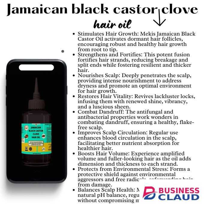 Mekis Jamaican Black castor Clove Hair Oil - Stimulates Hair Growth, Strengthens strands, Reducing thinning and promoting volume.