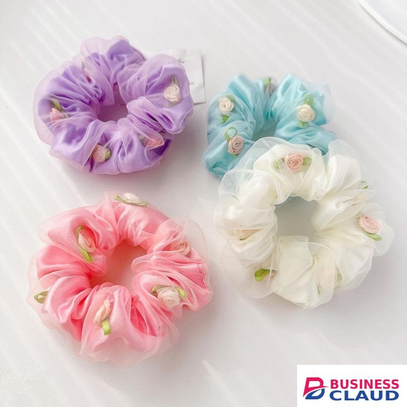 Mesh Flower Scrunchies Hair Scrunchies Cute Elastic Hair Ties with Flower Girls Hairband Accessories 4 pcs a set