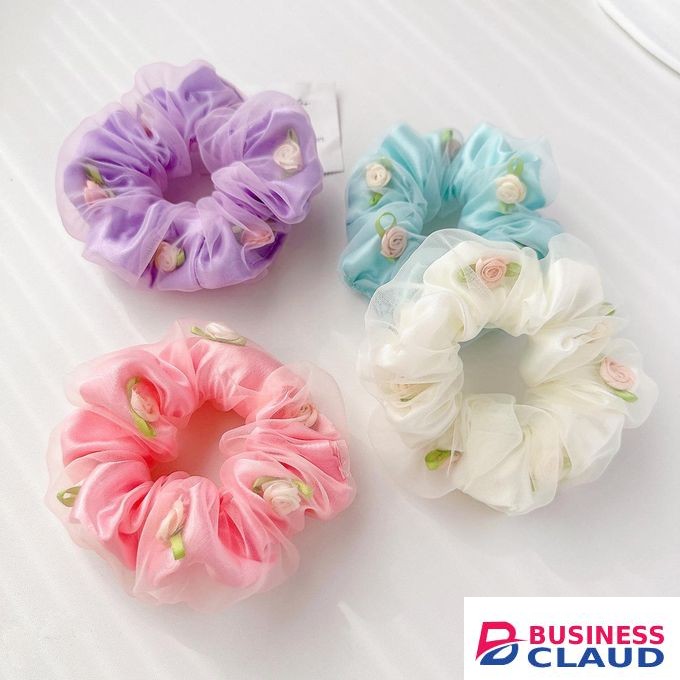 Mesh Flower Scrunchies Hair Scrunchies Cute Elastic Hair Ties with Flower Girls Hairband Accessories 4 pcs a set