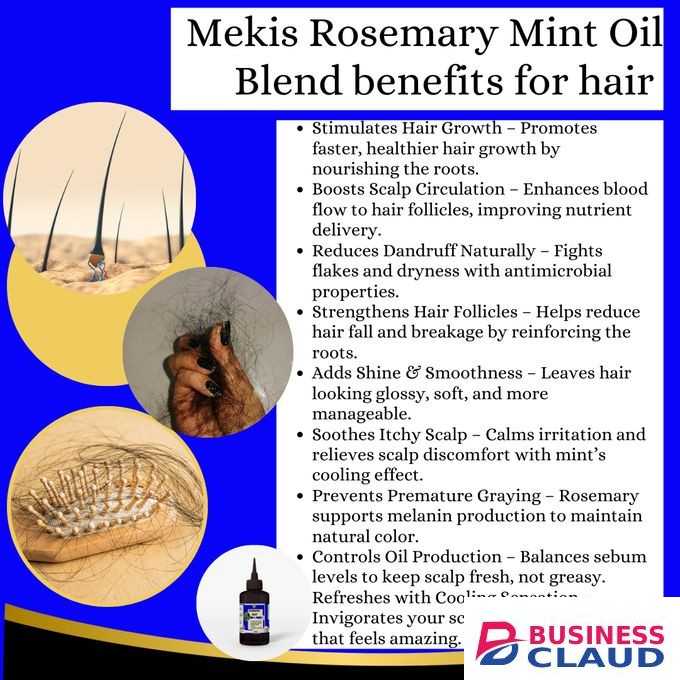 Mekis Rosemary Mint Oil - Stimulates Hair Growth , Boosts Scalp Circulation, Reduces Dandruff Naturally ,Strengthens Hair Follicles
