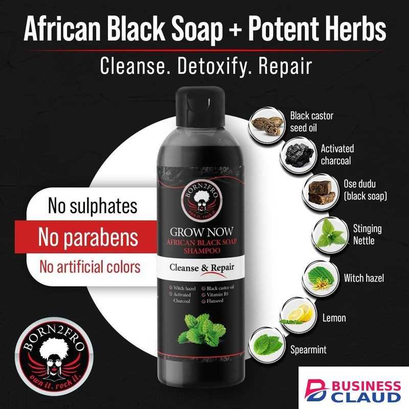 Born2Fro Grow Now African Black soap shampoo