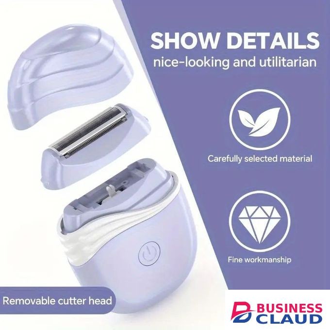 Compact Electric Shaver for Women, Cordless Hair Removal with Detachable Head, Stainless Steel Blades, Ideal for Legs, Underarms and Bikini Area - Purple