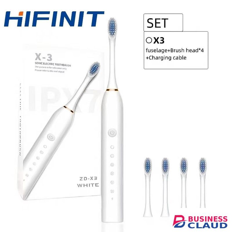 Hifinit Electric Toothbrush Four brush head electric toothbrush set for High-Frequency Sonic Vibrationefficient cleaningIPX7 Waterproof - White New Year