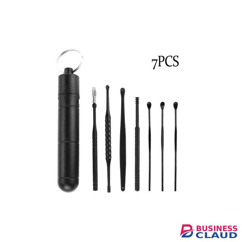 7 Pieces Stainless Steel Ear Care Cleaning Tool - Black