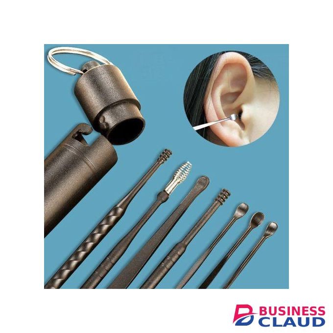7 Pieces Stainless Steel Ear Care Cleaning Tool - Black