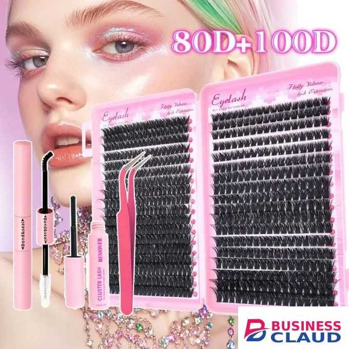 Lash Extension Kit Lash Clusters Kit 640Pcs Volume Eyelash Clusters C Curl Lashes Clusters DIY Cluster Eyelash Extensions With Lash Bond and Seal Lash Tweezers