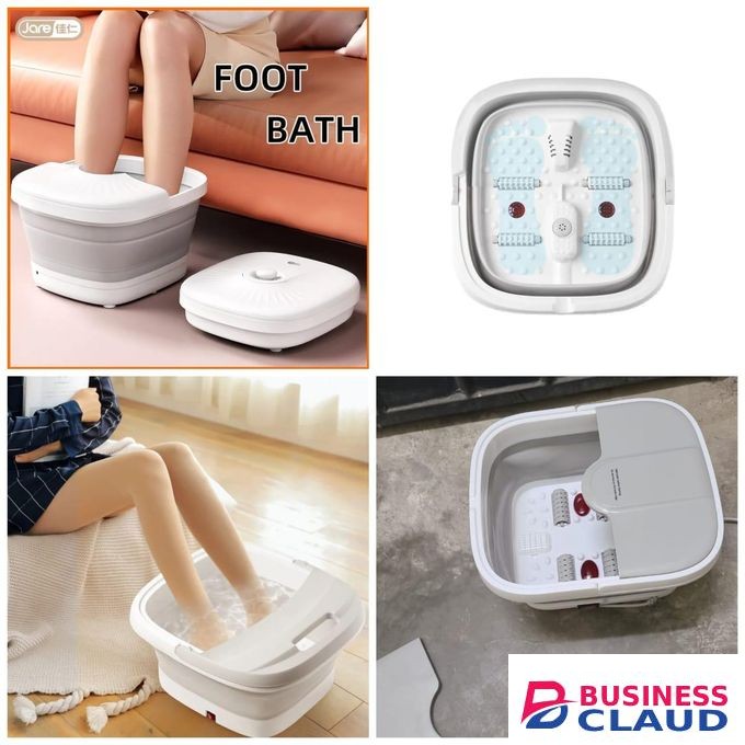Electric Folding Footbath with Bubbles, Automatic Heating, Massage & Scraping – Grey