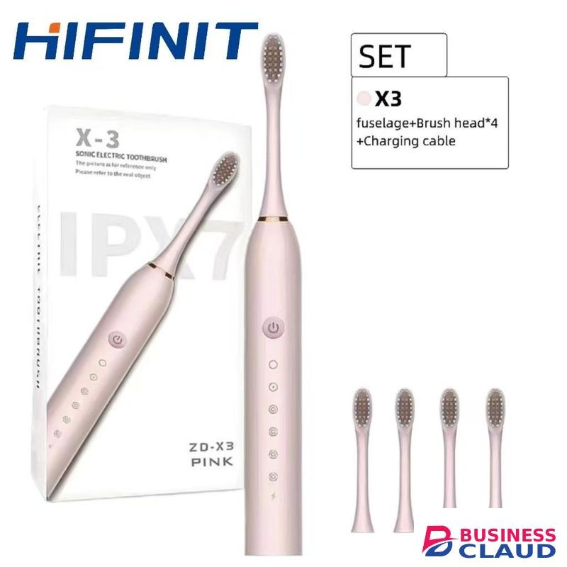 Hifinit 4 brush head electric toothbrush set for efficient cleaning, USB Rechargeable - pink Christmas and New Year