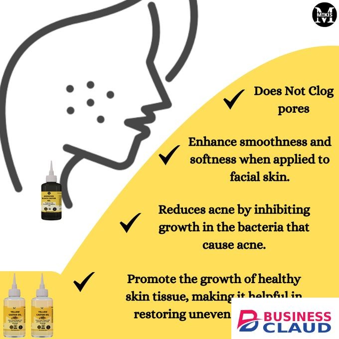 Mekis Yellow Castor Oil- 60ml,Clears Acne,Speeds Hair Growth,Hydrates