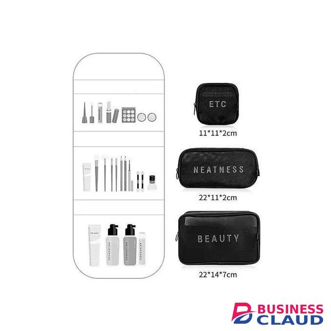 White Label 3Pcs Cosmetic And Toiletry Organizer Bag - Black