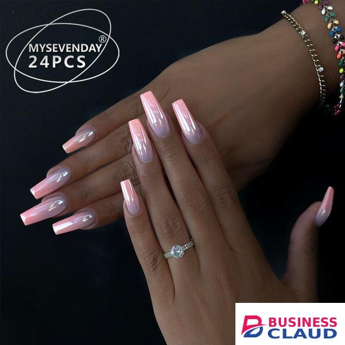 24 pieces of French gold-plated edge starry sparkling mid length nail art pieces, detachable wearable nail