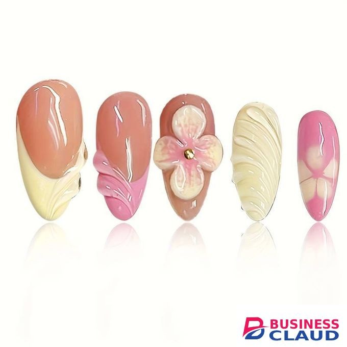 3D floral nail stickers, almond-shaped false nails, women's wearable nails
